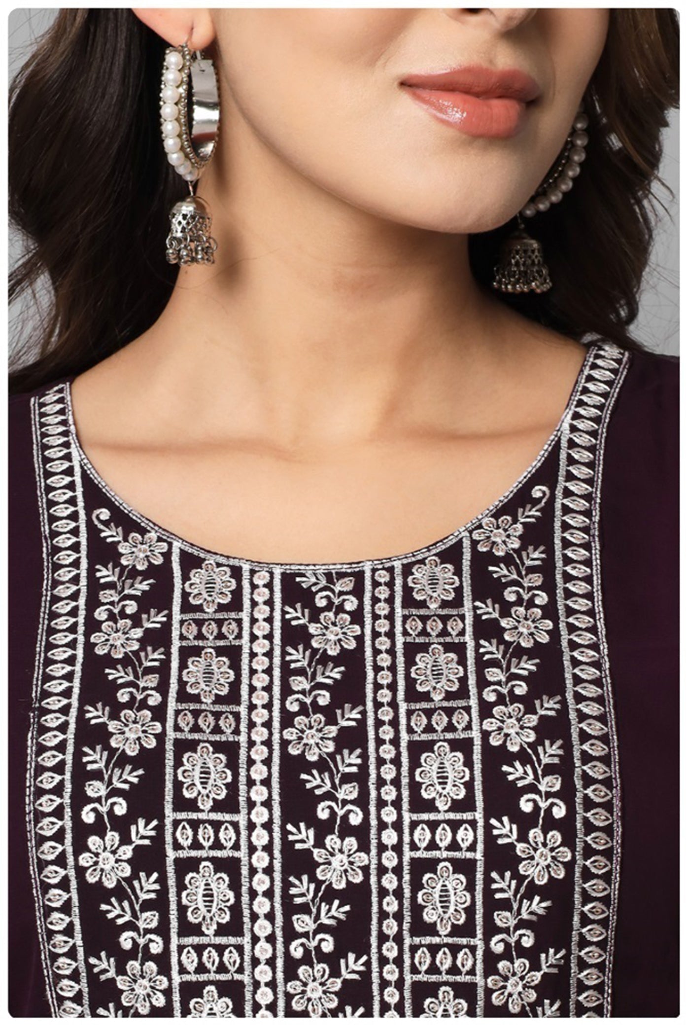 Floral Embroidery Georgette Flared Kurta