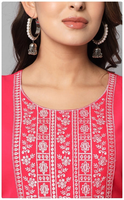 Floral Embroidery Georgette Flared Kurta