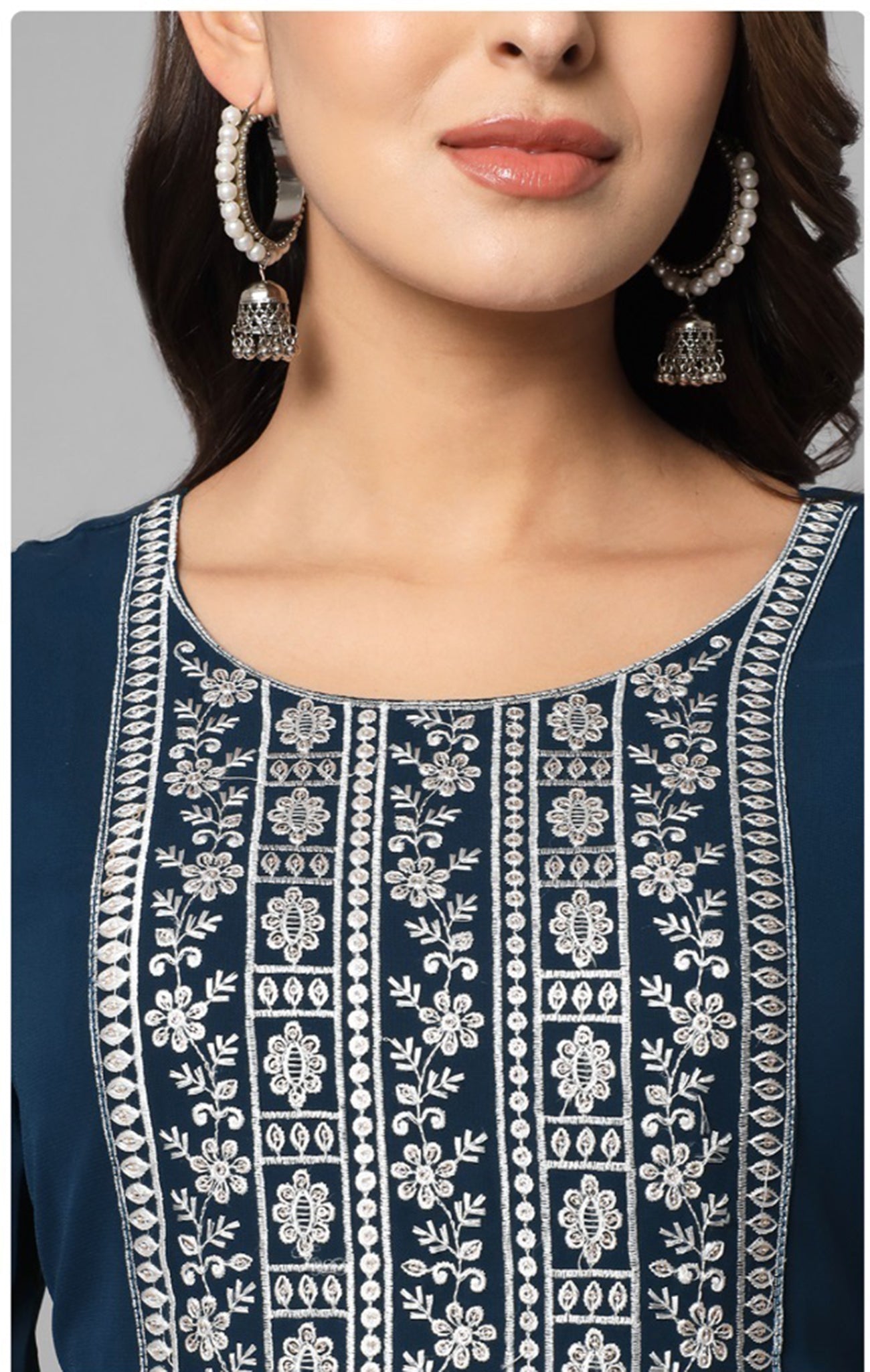 Floral Embroidery Georgette Flared Kurta