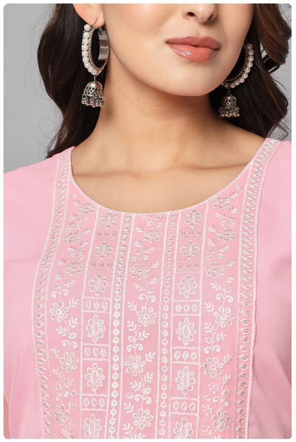 Floral Embroidery Georgette Flared Kurta