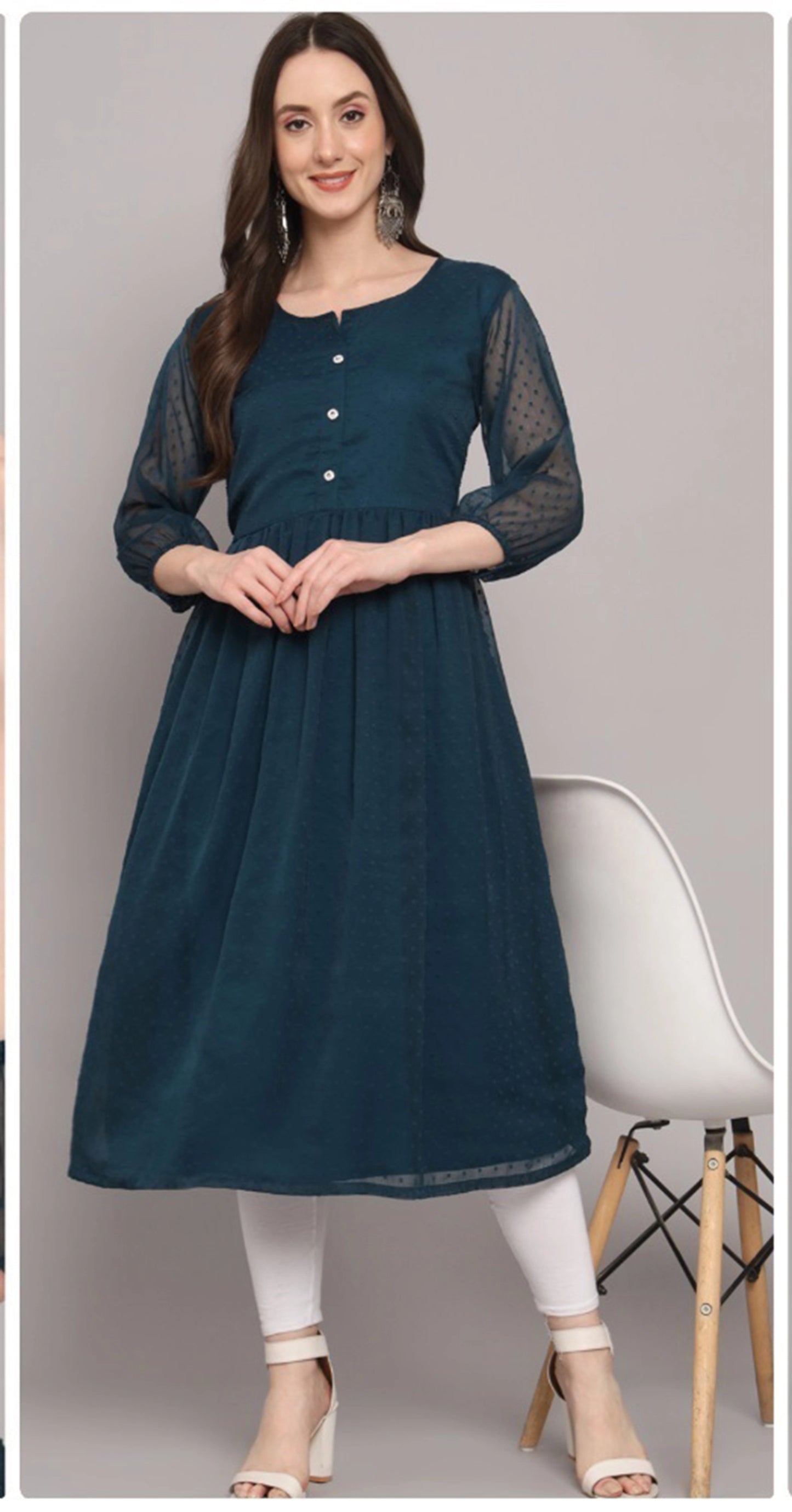 Round Neck Butti work Georgette Kurta