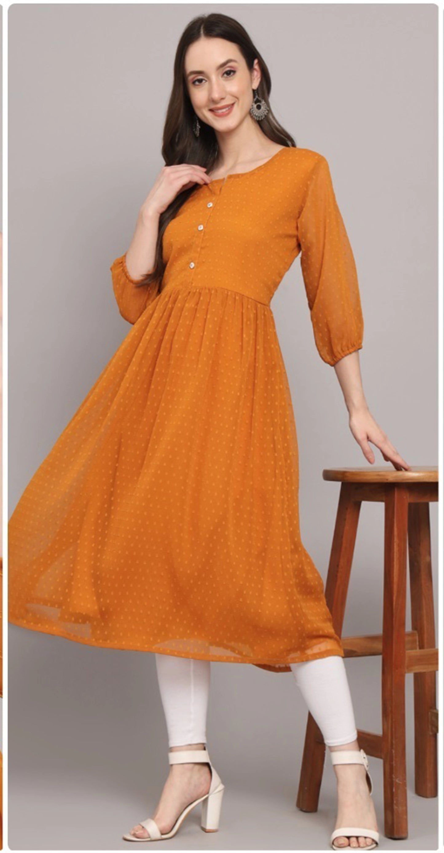 Round Neck Butti work Georgette Kurta