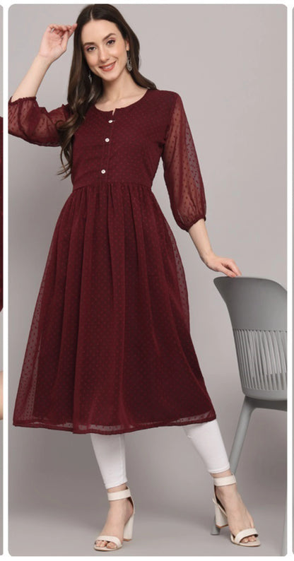 Round Neck Butti work Georgette Kurta