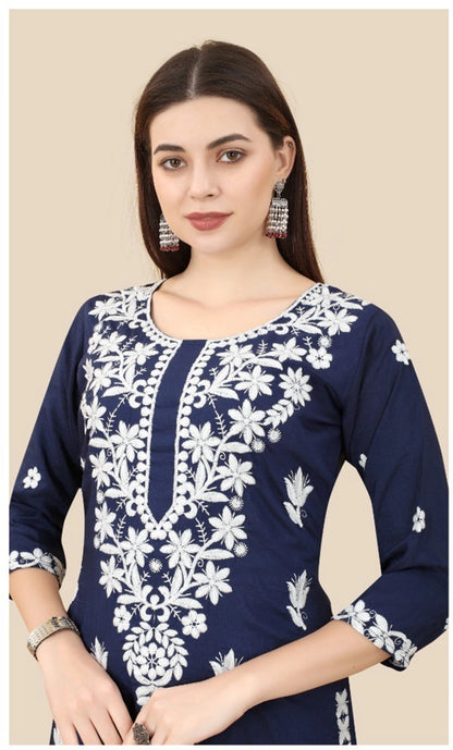 Floral Embroidered Soft Chinon Straight Kurta