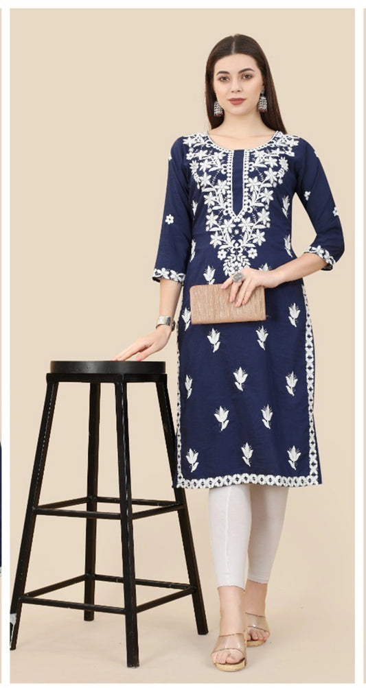 Floral Embroidered Soft Chinon Straight Kurta