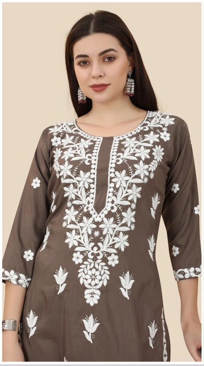 Floral Embroidered Soft Chinon Straight Kurta