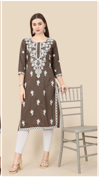 Floral Embroidered Soft Chinon Straight Kurta