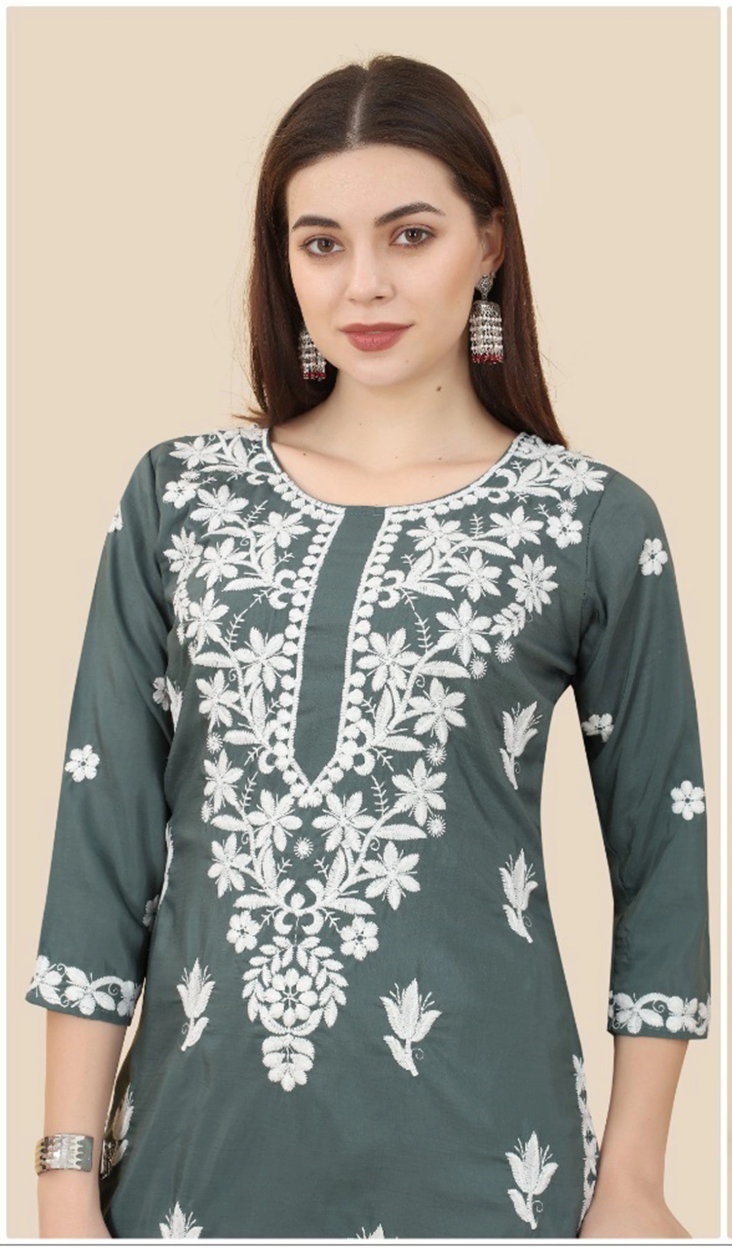 Floral Embroidered Soft Chinon Straight Kurta