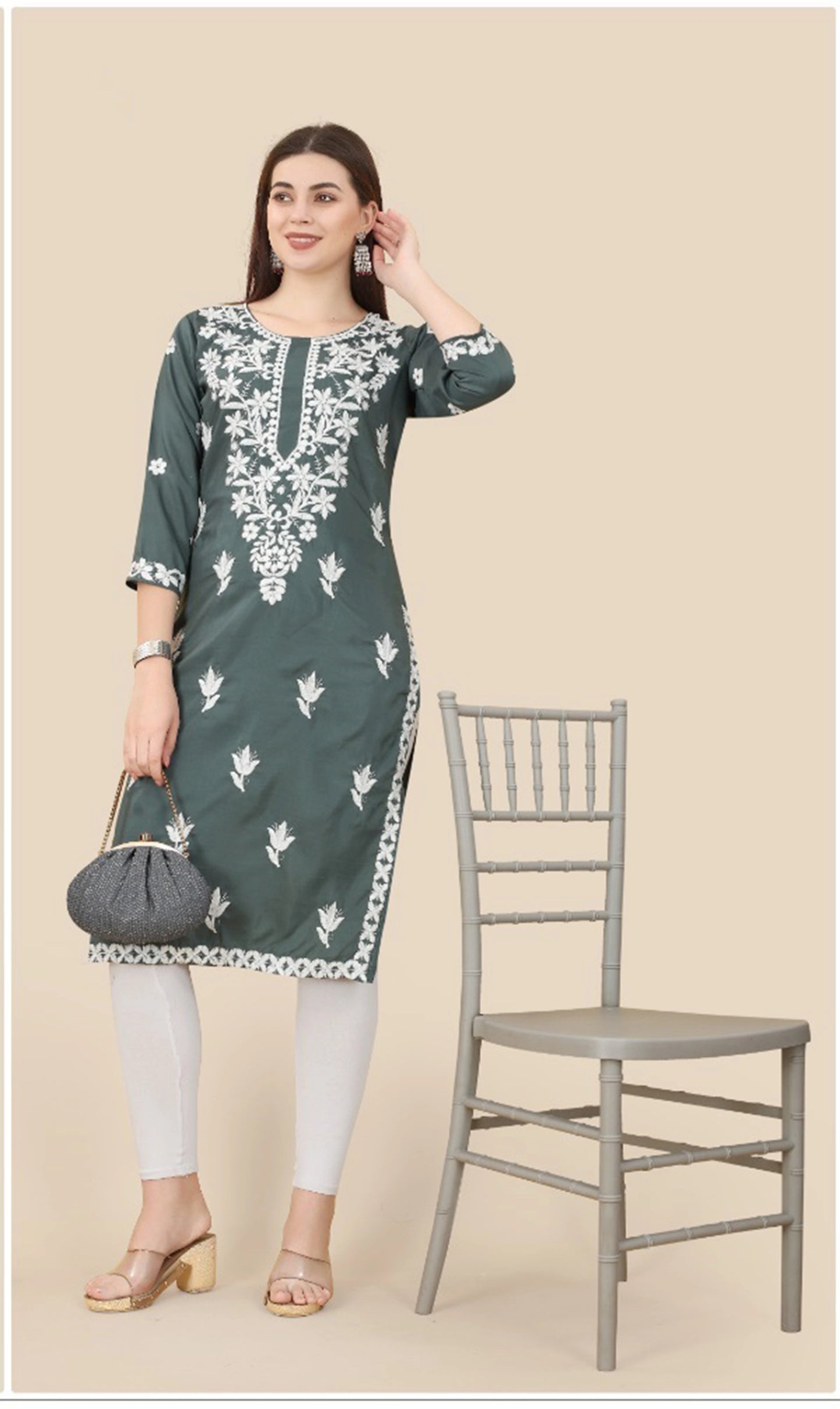 Floral Embroidered Soft Chinon Straight Kurta