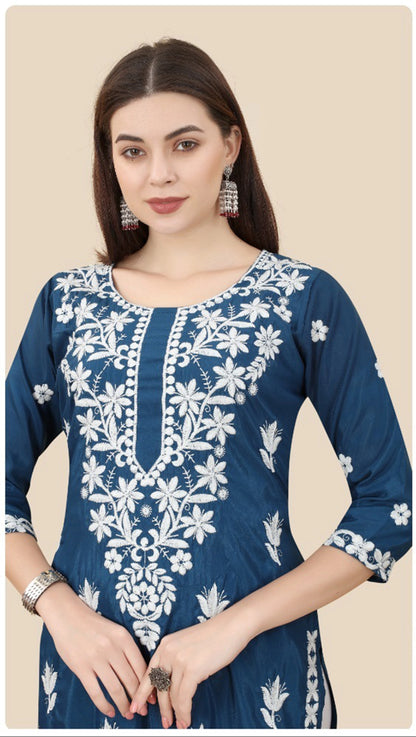 Floral Embroidered Soft Chinon Straight Kurta