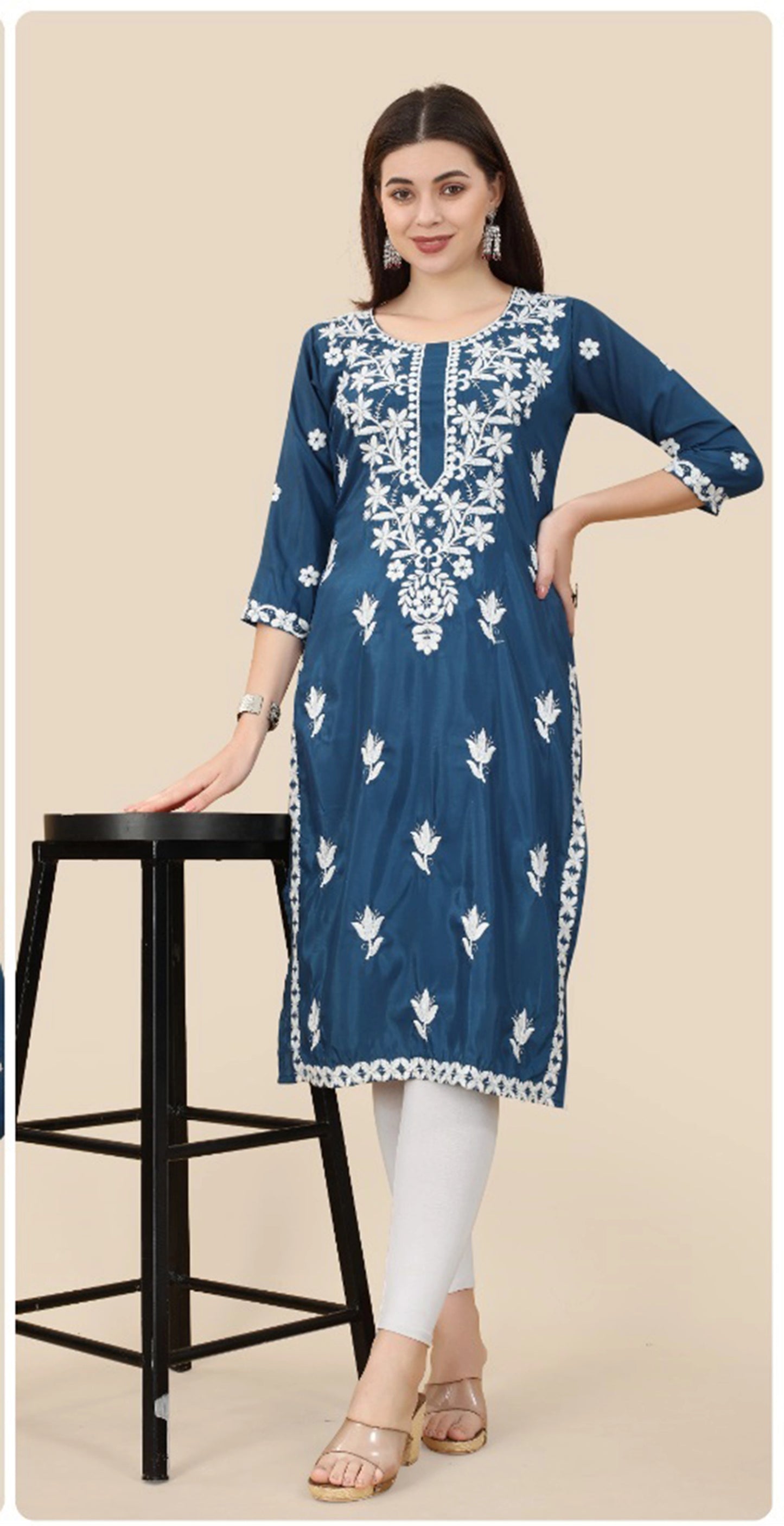 Floral Embroidered Soft Chinon Straight Kurta