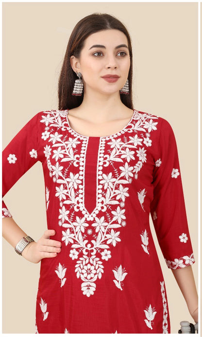 Floral Embroidered Soft Chinon Straight Kurta