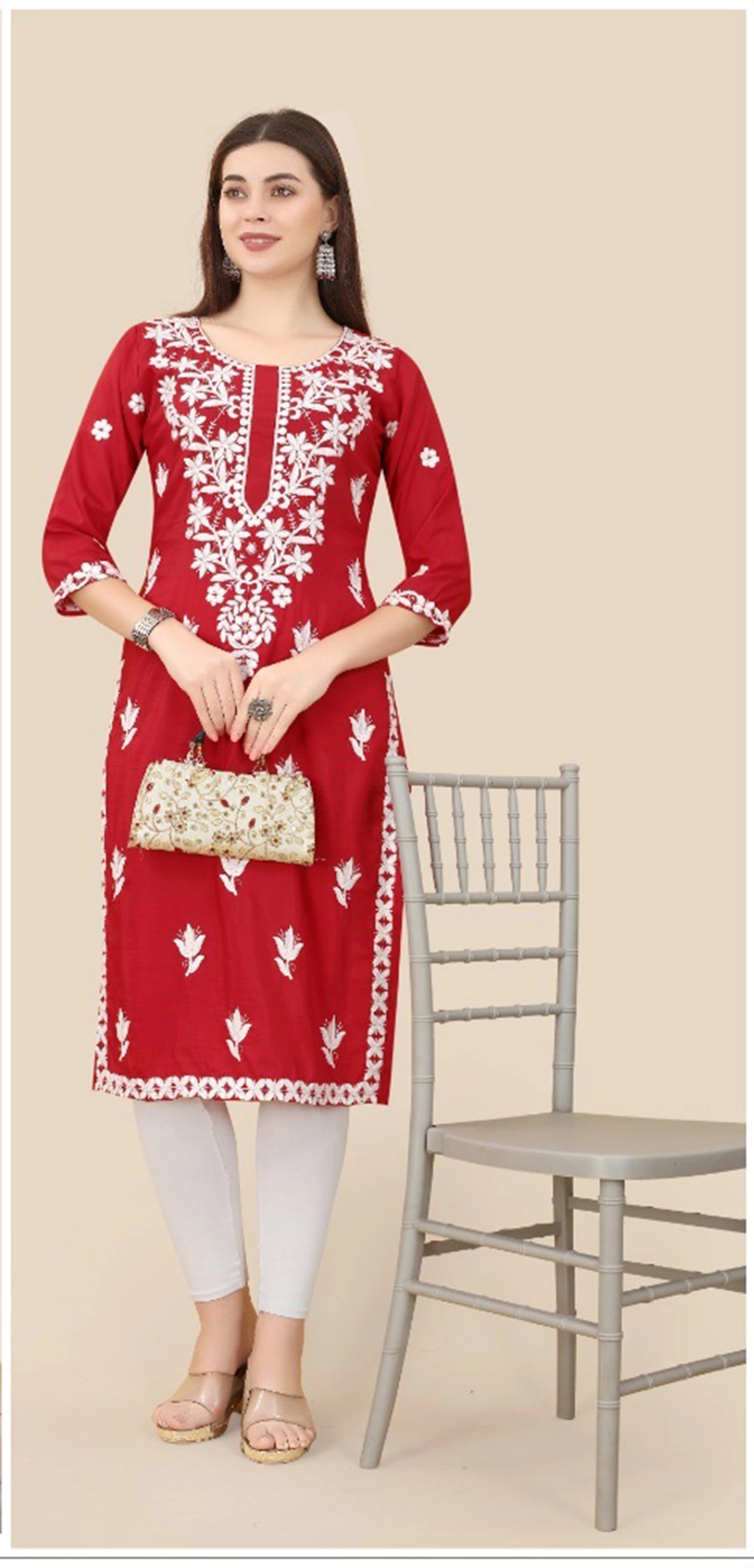 Floral Embroidered Soft Chinon Straight Kurta