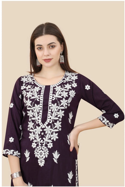 Floral Embroidered Soft Chinon Straight Kurta