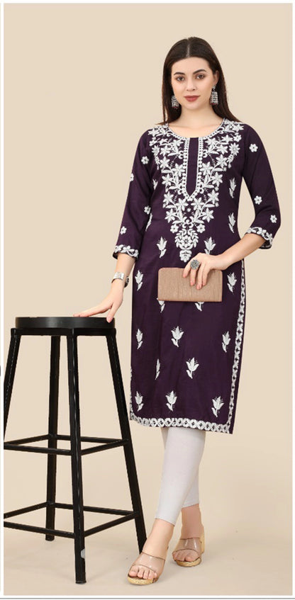 Floral Embroidered Soft Chinon Straight Kurta