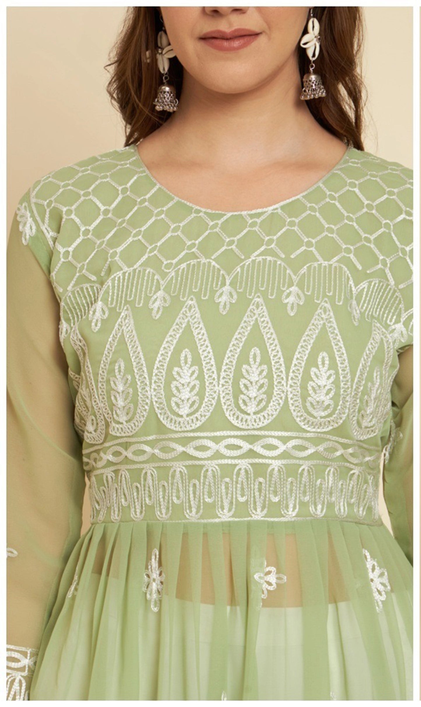 Womens Embroidered Georgette Flared Kurti