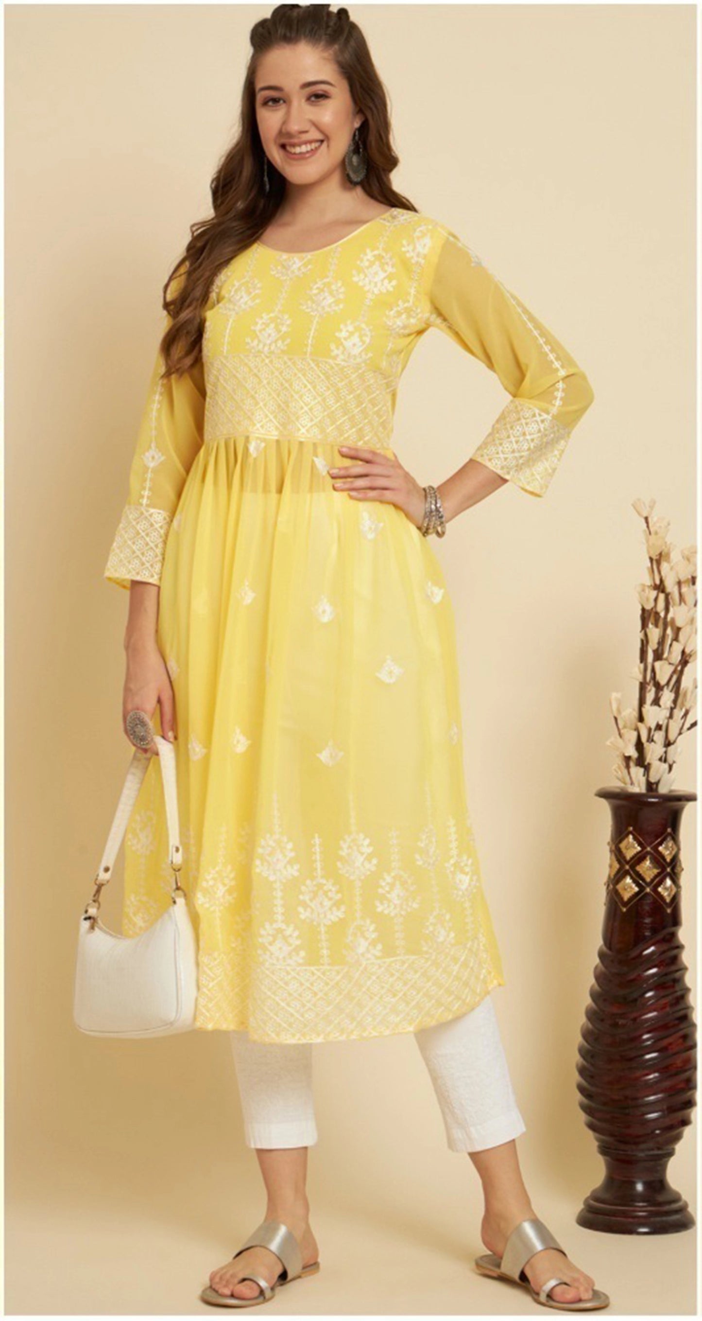 Embroidered Straight Kurta in Soft Georgette