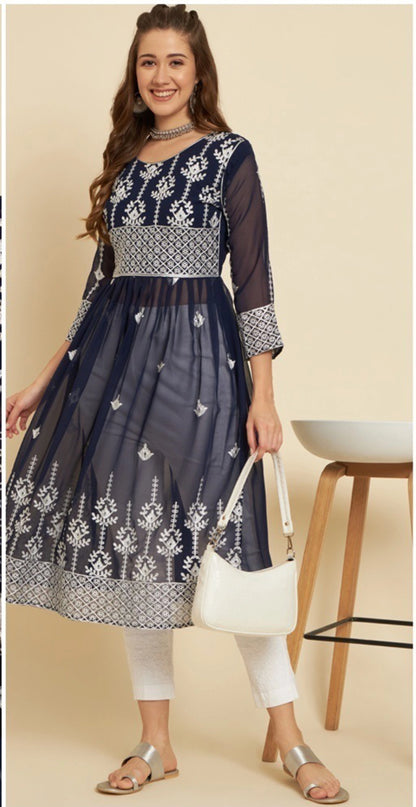 Embroidered Straight Kurta in Soft Georgette