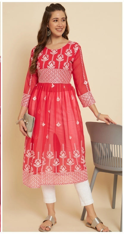 Embroidered Straight Kurta in Soft Georgette