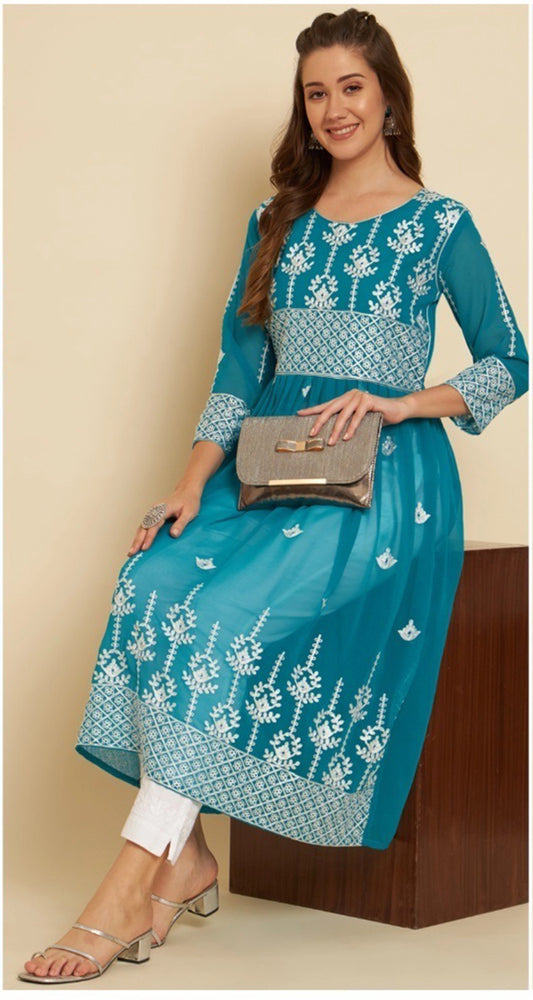 Embroidered Soft Georgette Straight Kurtas