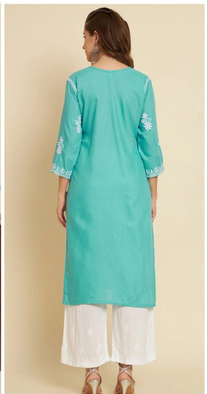 Women Embroidered Cotton Straight Kurta