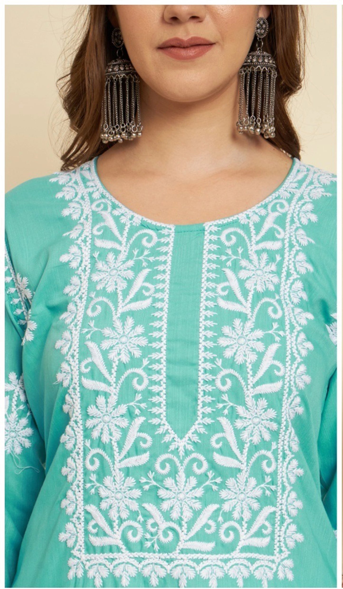 Women Embroidered Cotton Straight Kurta