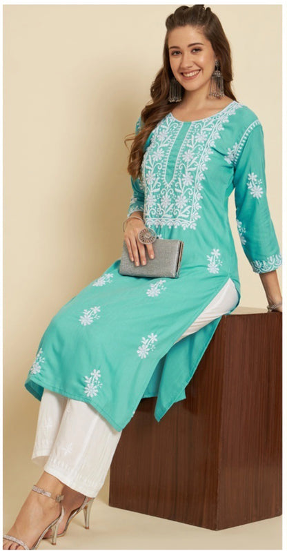 Women Embroidered Cotton Straight Kurta