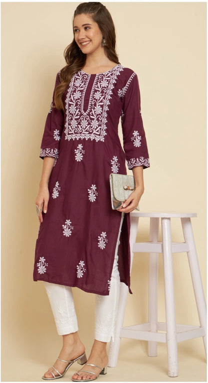 Women Embroidered Cotton Straight Kurta