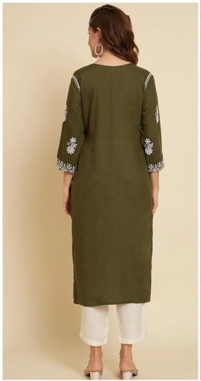 Women Embroidered Cotton Straight Kurta