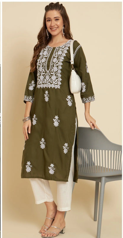 Women Embroidered Cotton Straight Kurta