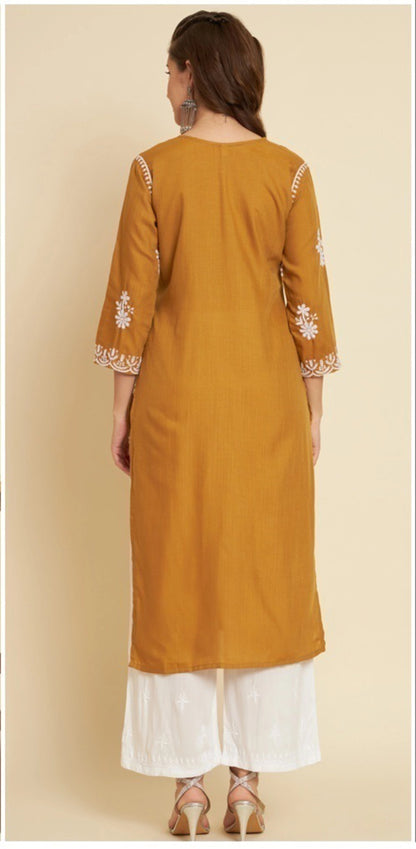 Women Embroidered Cotton Straight Kurtas