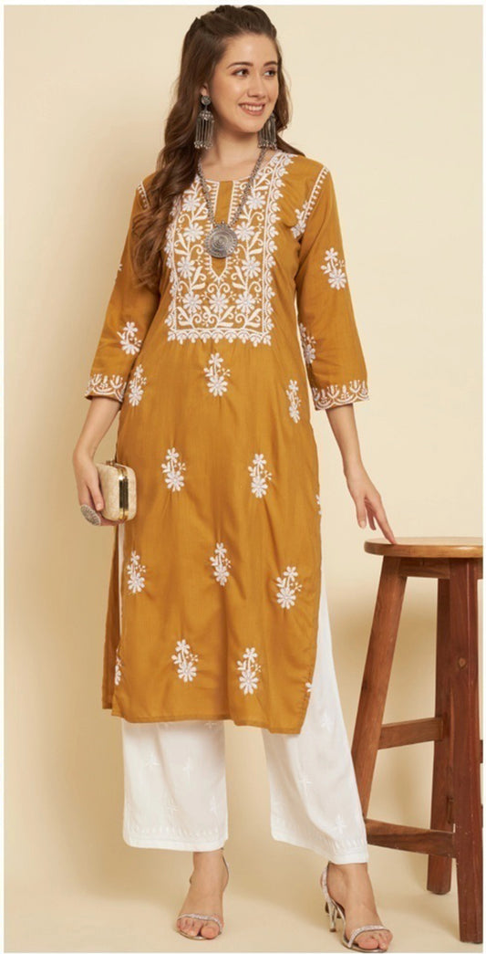 Women Embroidered Cotton Straight Kurtas