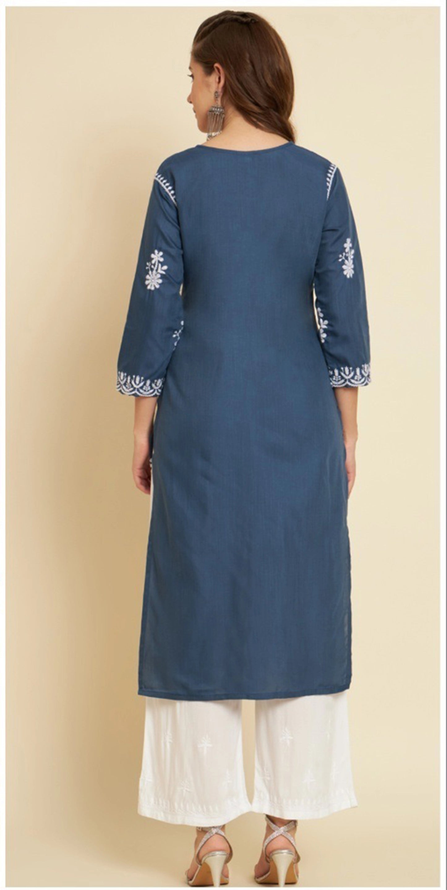 Women Embroidered Cotton Straight Kurtas