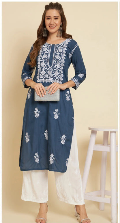 Women Embroidered Cotton Straight Kurtas