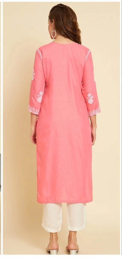 Women Embroidered Cotton Straight Kurtas