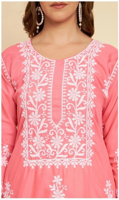 Women Embroidered Cotton Straight Kurtas