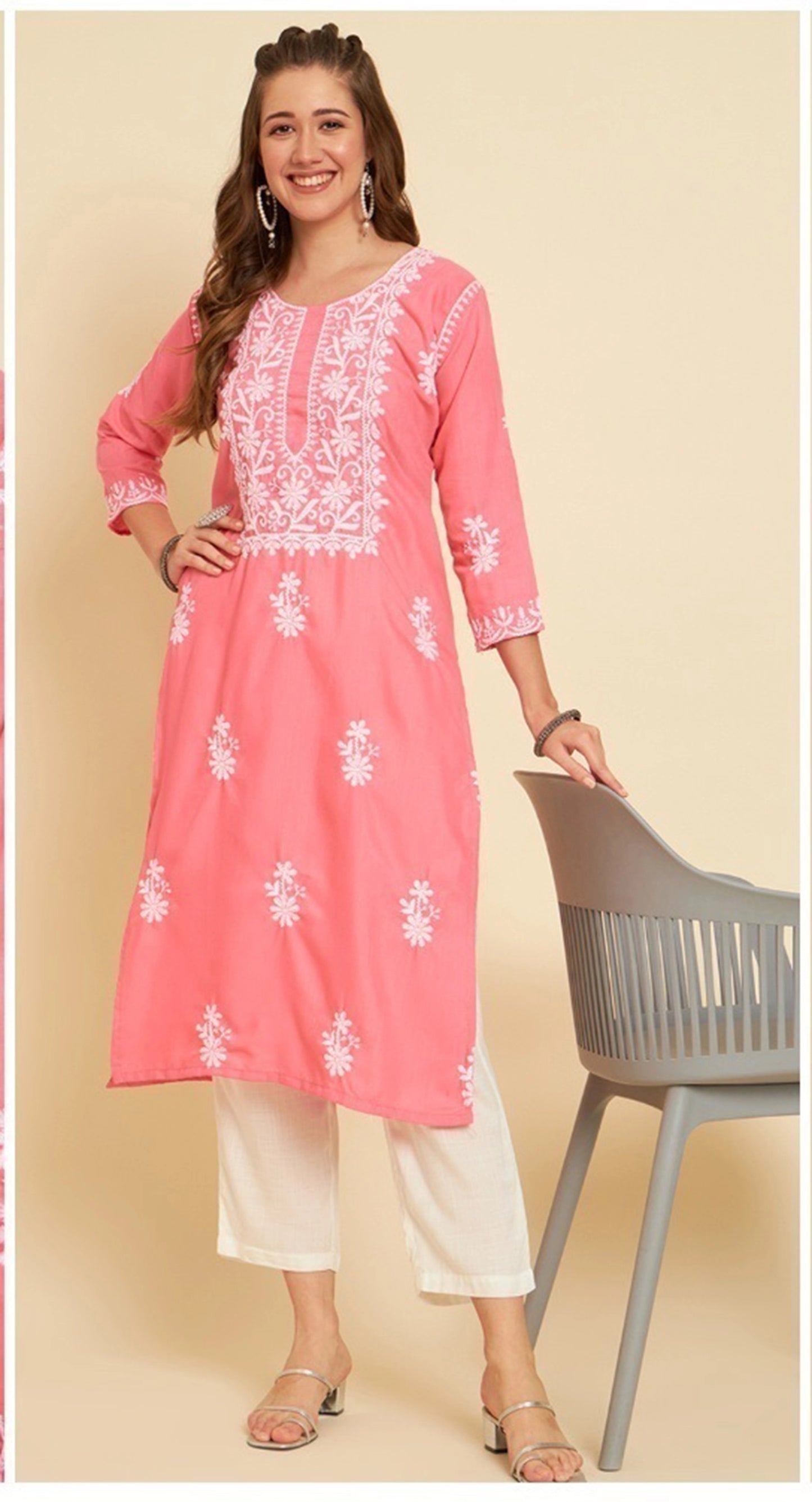 Women Embroidered Cotton Straight Kurtas