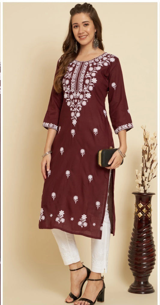 Women Embroidered Straight Soft Cotton Kurtas