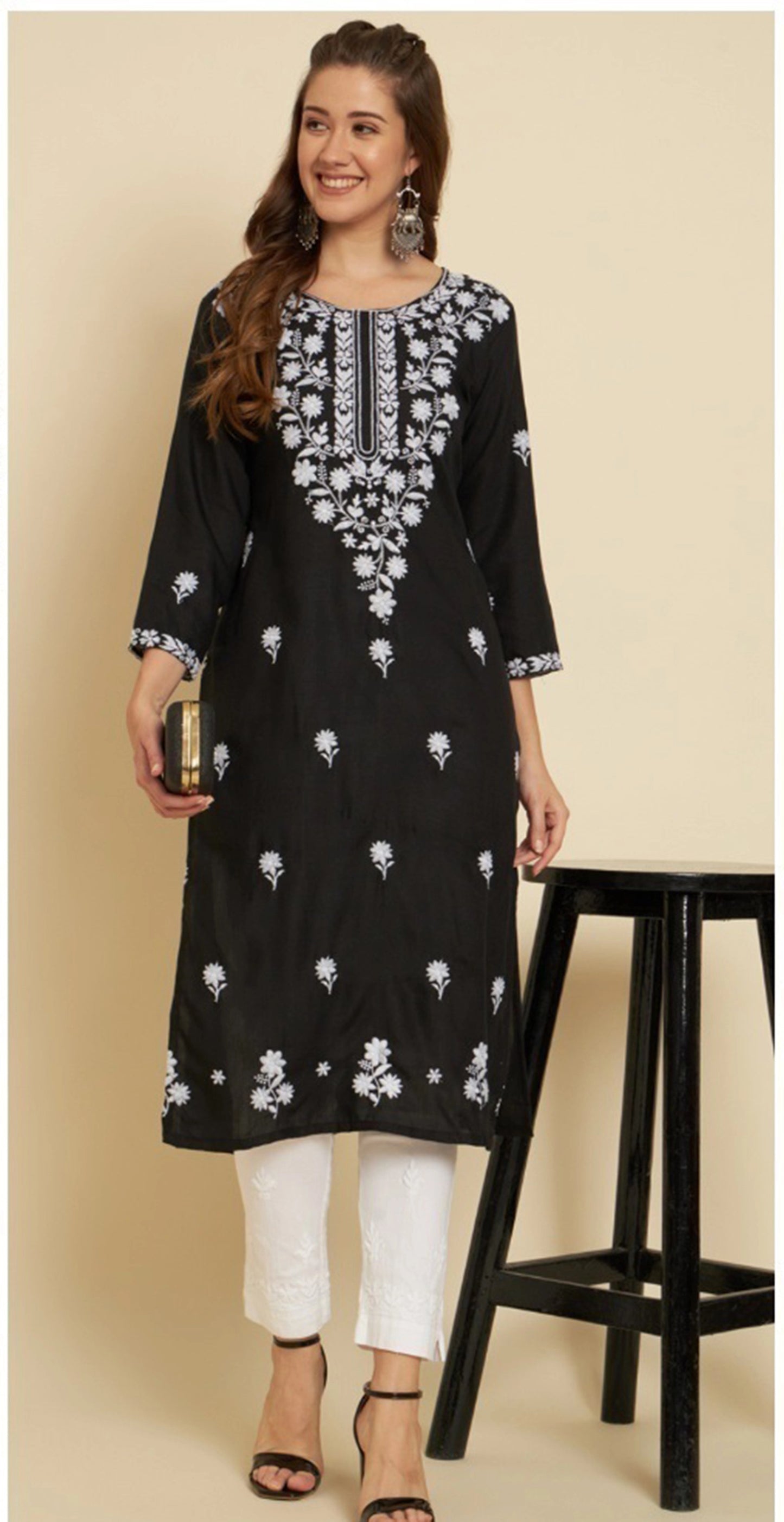 Women Embroidered Straight Soft Cotton Kurtas