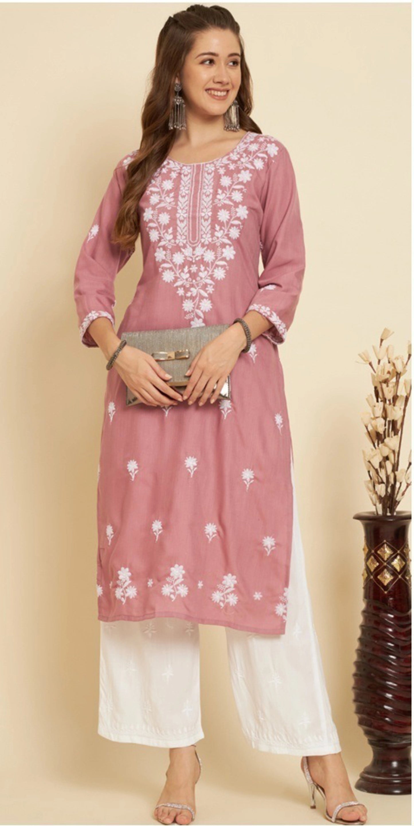 Women Embroidered Straight Soft Cotton Kurtas