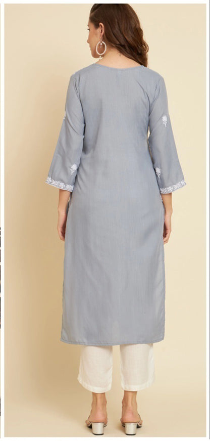 Women Embroidered Straight Soft Cotton Kurta