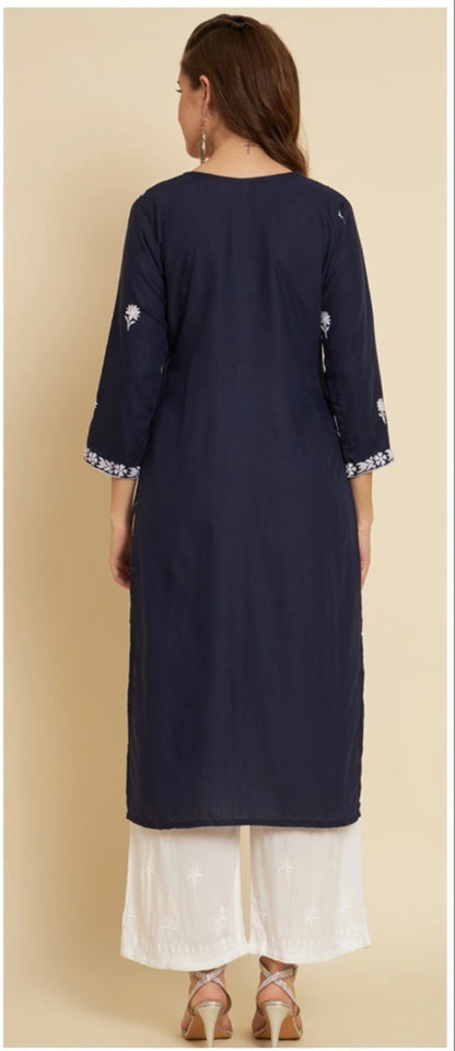 Women Embroidered Straight Soft Cotton Kurta