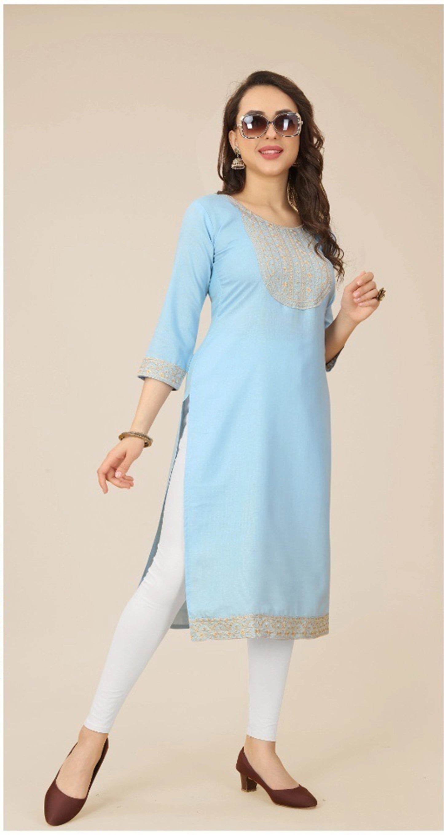 Ethnic Soft Cotton Embroidered Kurti