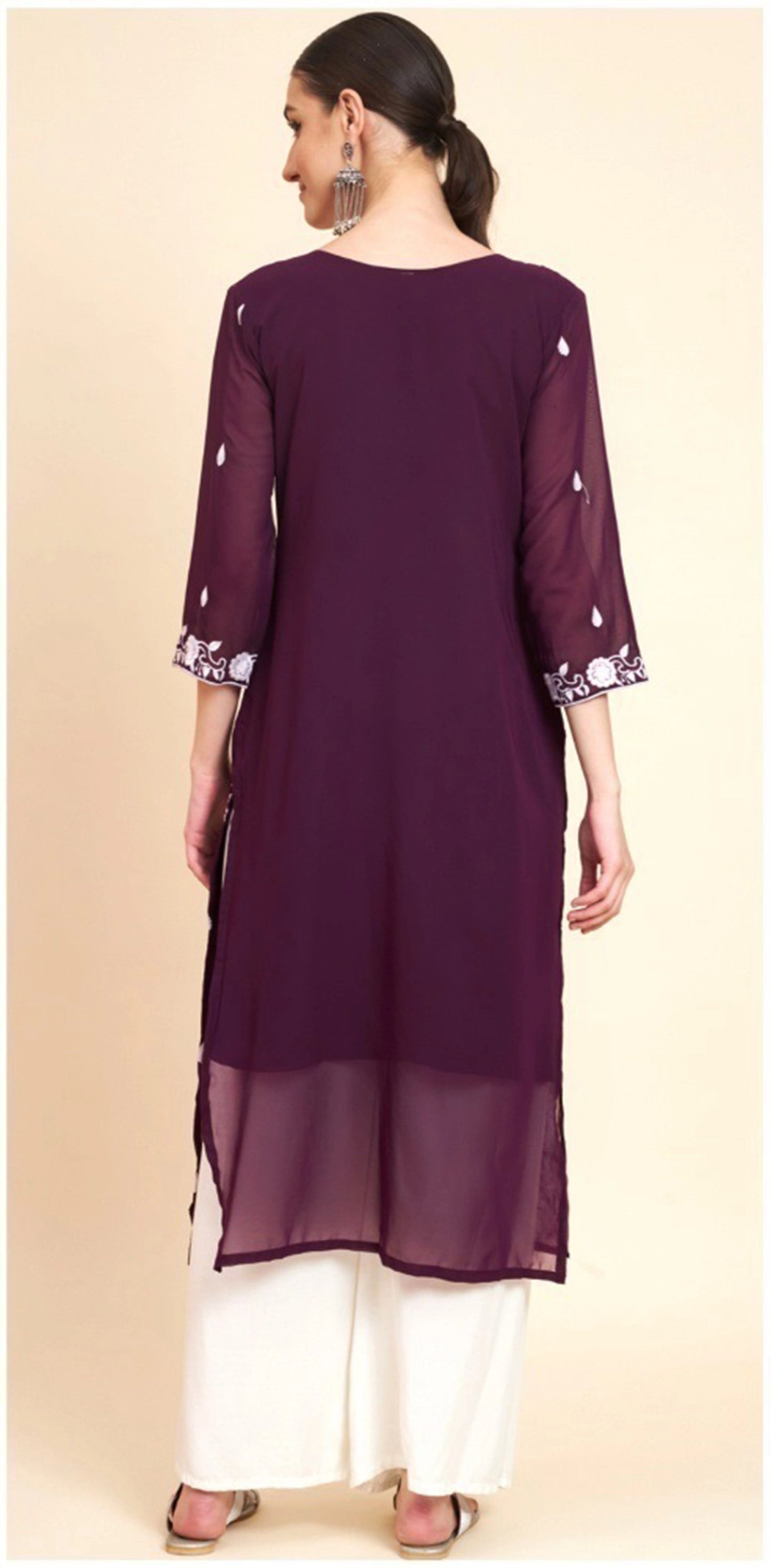 Lucknowi Chikankari Georgette Straight Kurti