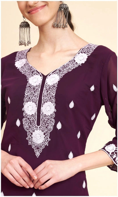 Lucknowi Chikankari Georgette Straight Kurti