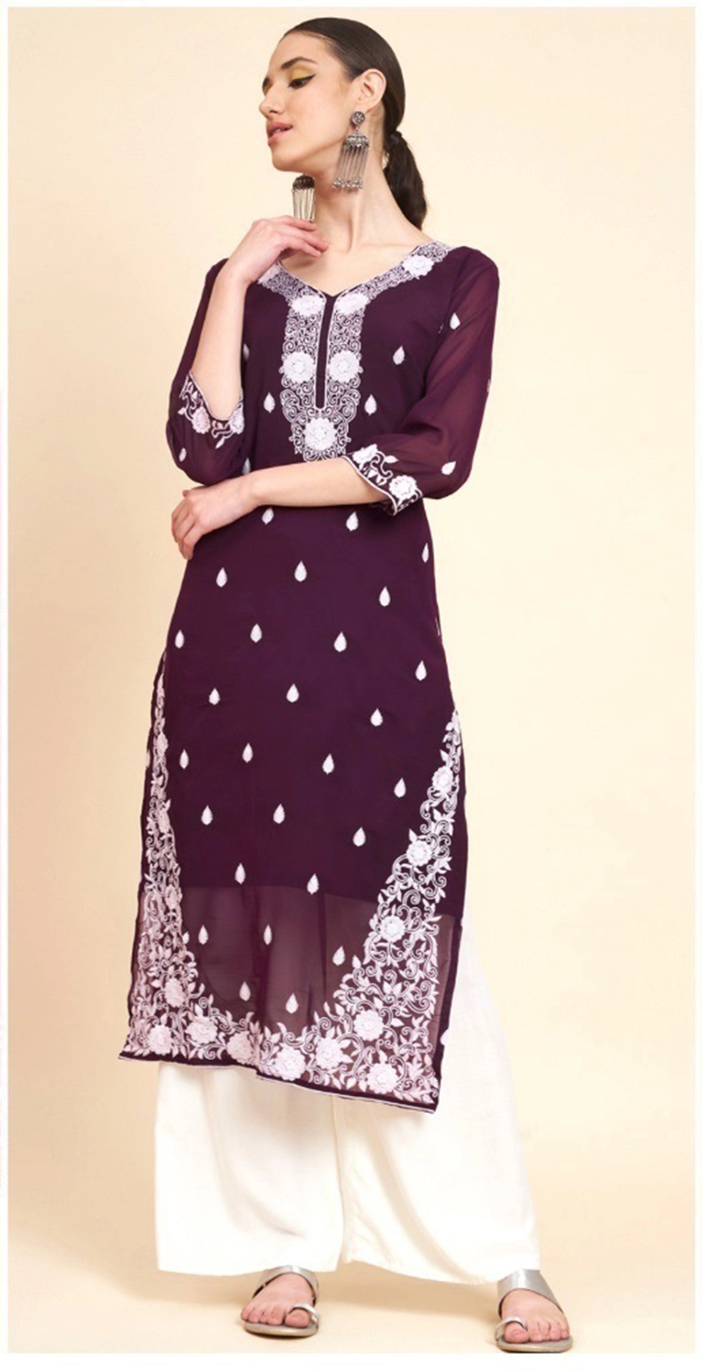 Lucknowi Chikankari Georgette Straight Kurti