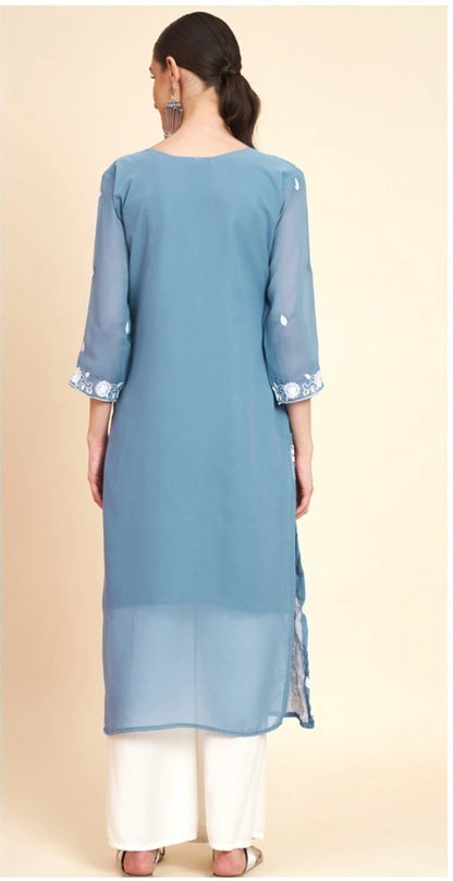 Lucknowi Chikankari Georgette Straight Kurti