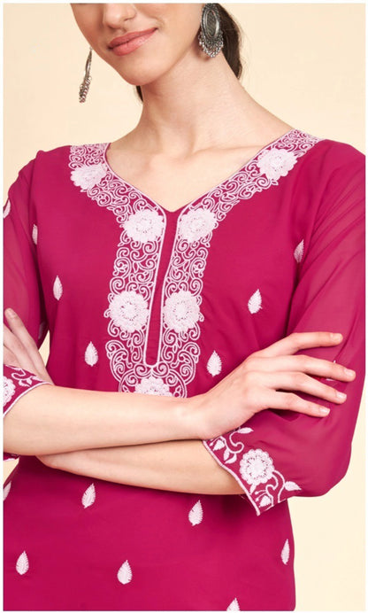 Lucknowi Chikankari Georgette Straight Kurti