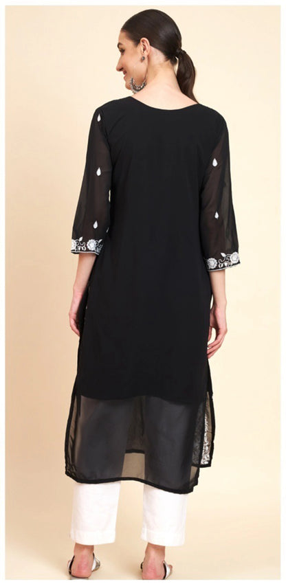 Lucknowi Chikankari Georgette Straight Kurti