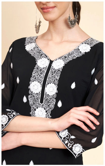 Lucknowi Chikankari Georgette Straight Kurti